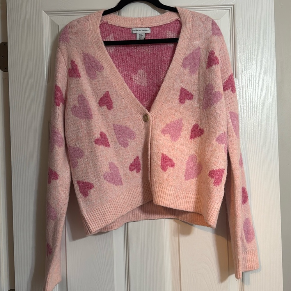 Valentine’s Day! Cupcakes and Cashmere heart cardigan